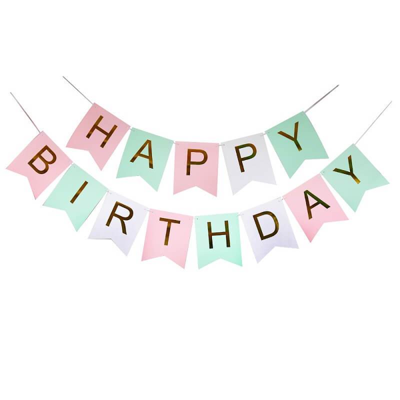 Pastel Birthday Banner with Shimmering Gold Letters, Happy Birthday Bunting  Banner for Party Decorations Kids Girls Birthday Supplies